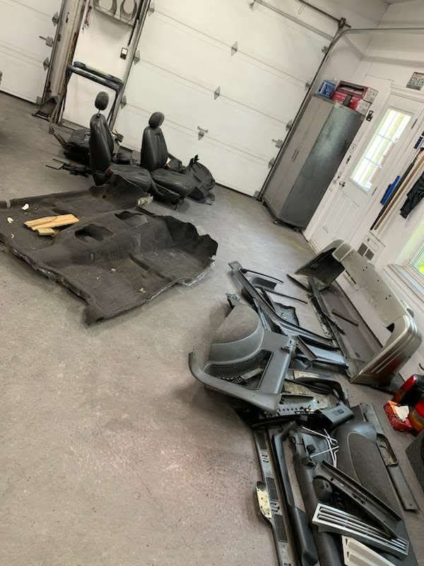 Interior panels and carpet pulled out